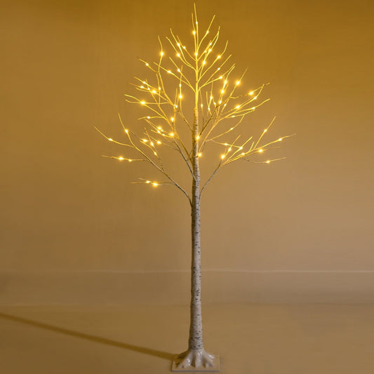 5 Feet Pre-lit White Twig Birch Tree with 72 LED Lights for Christmas, White - Gallery Canada