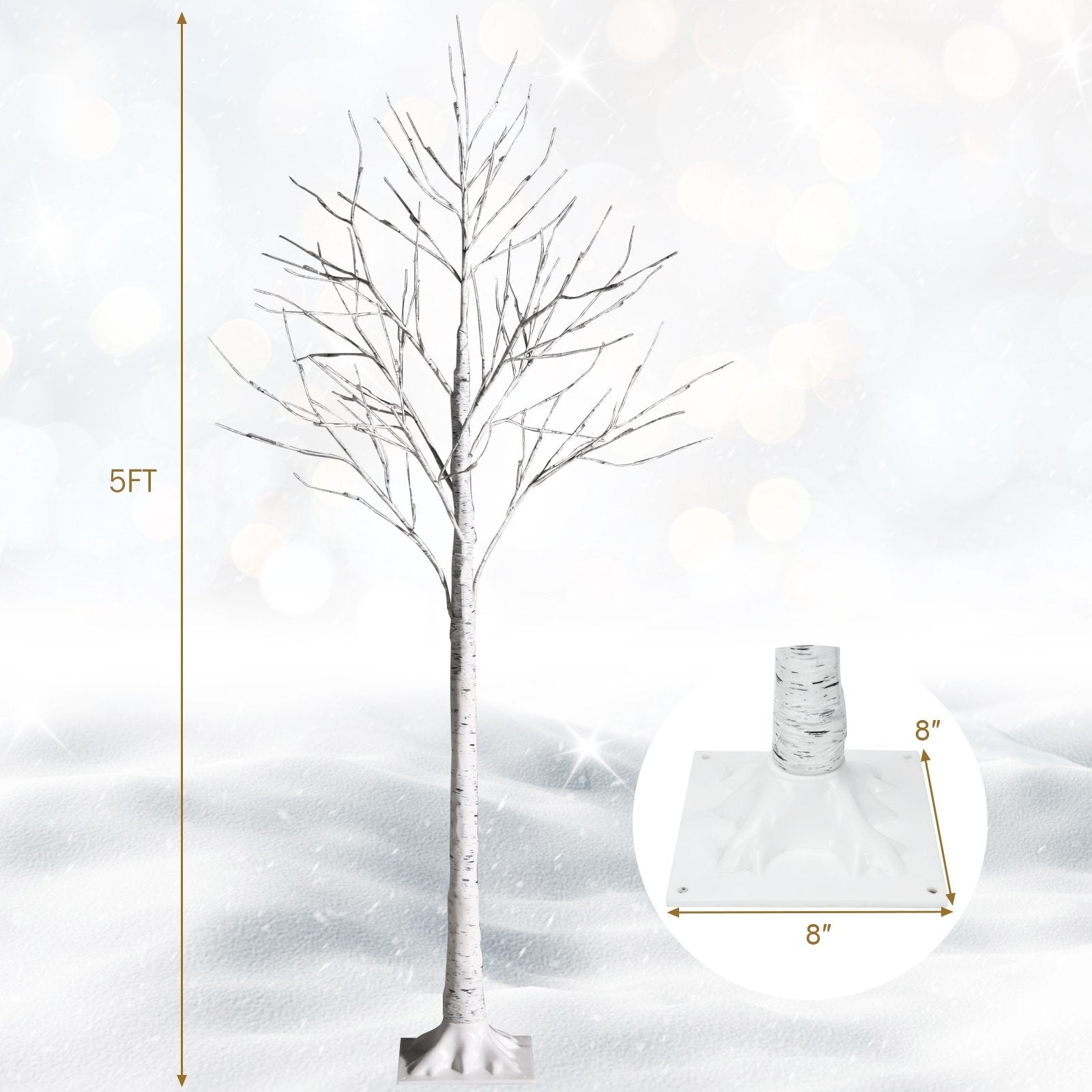 5 Feet Pre-lit White Twig Birch Tree with 72 LED Lights for Christmas, White Christmas Tree   at Gallery Canada