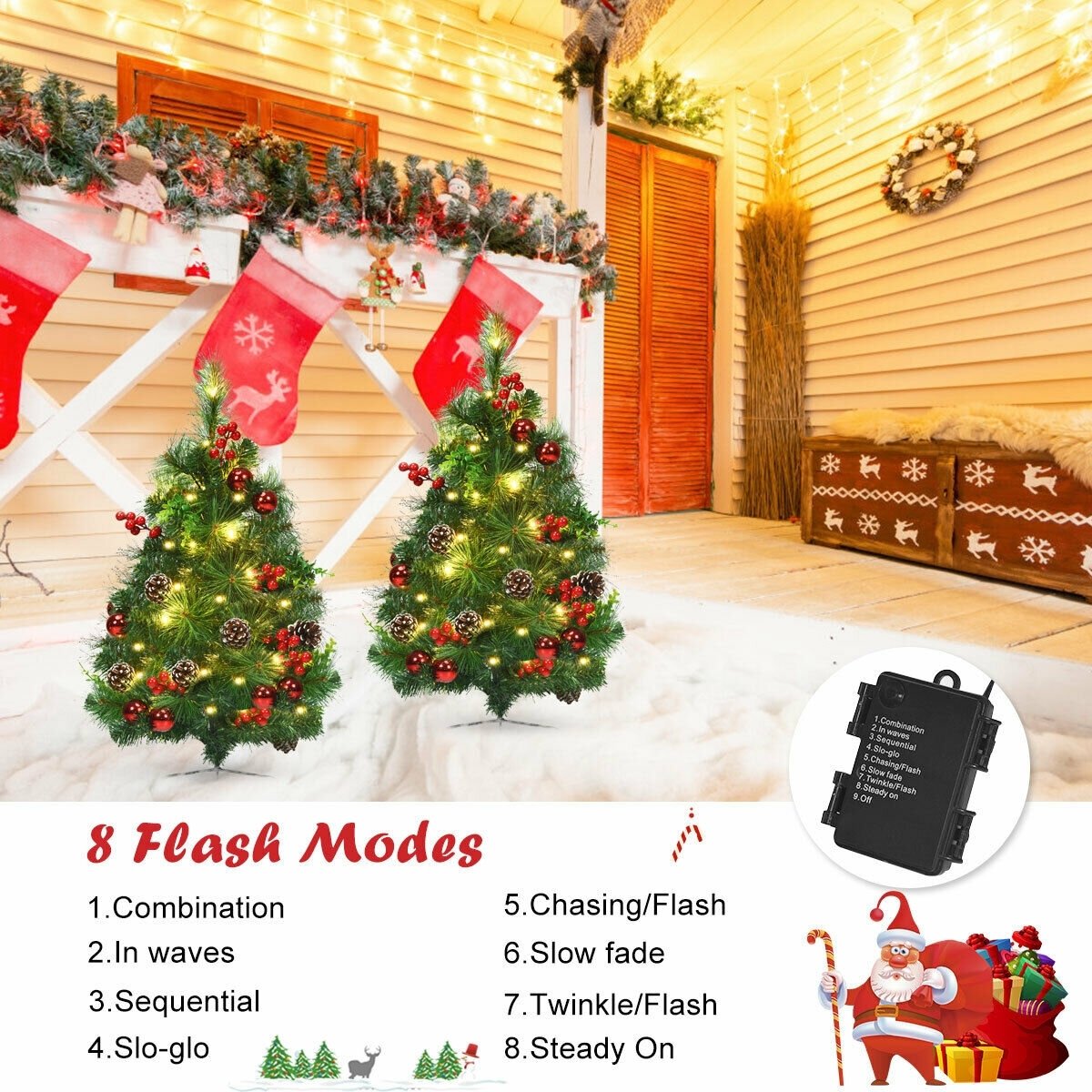 Set of 2 29 Inch Battery Powered Pre-lit Pathway Holiday Christmas Trees, Green Christmas Tree   at Gallery Canada