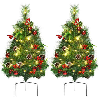 Set of 2 29 Inch Battery Powered Pre-lit Pathway Holiday Christmas Trees, Green Christmas Tree   at Gallery Canada