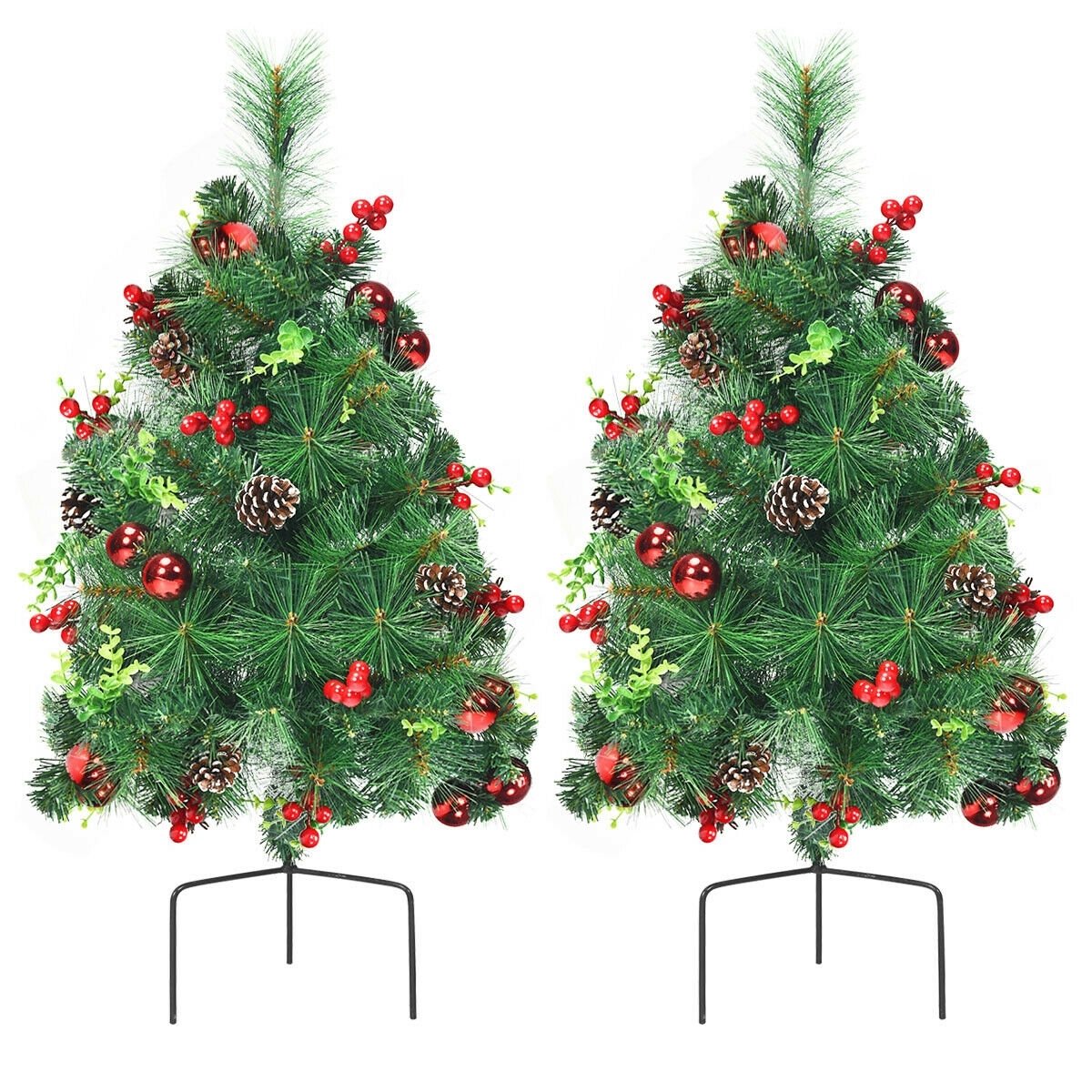 Set of 2 29 Inch Battery Powered Pre-lit Pathway Holiday Christmas Trees, Green Christmas Tree   at Gallery Canada