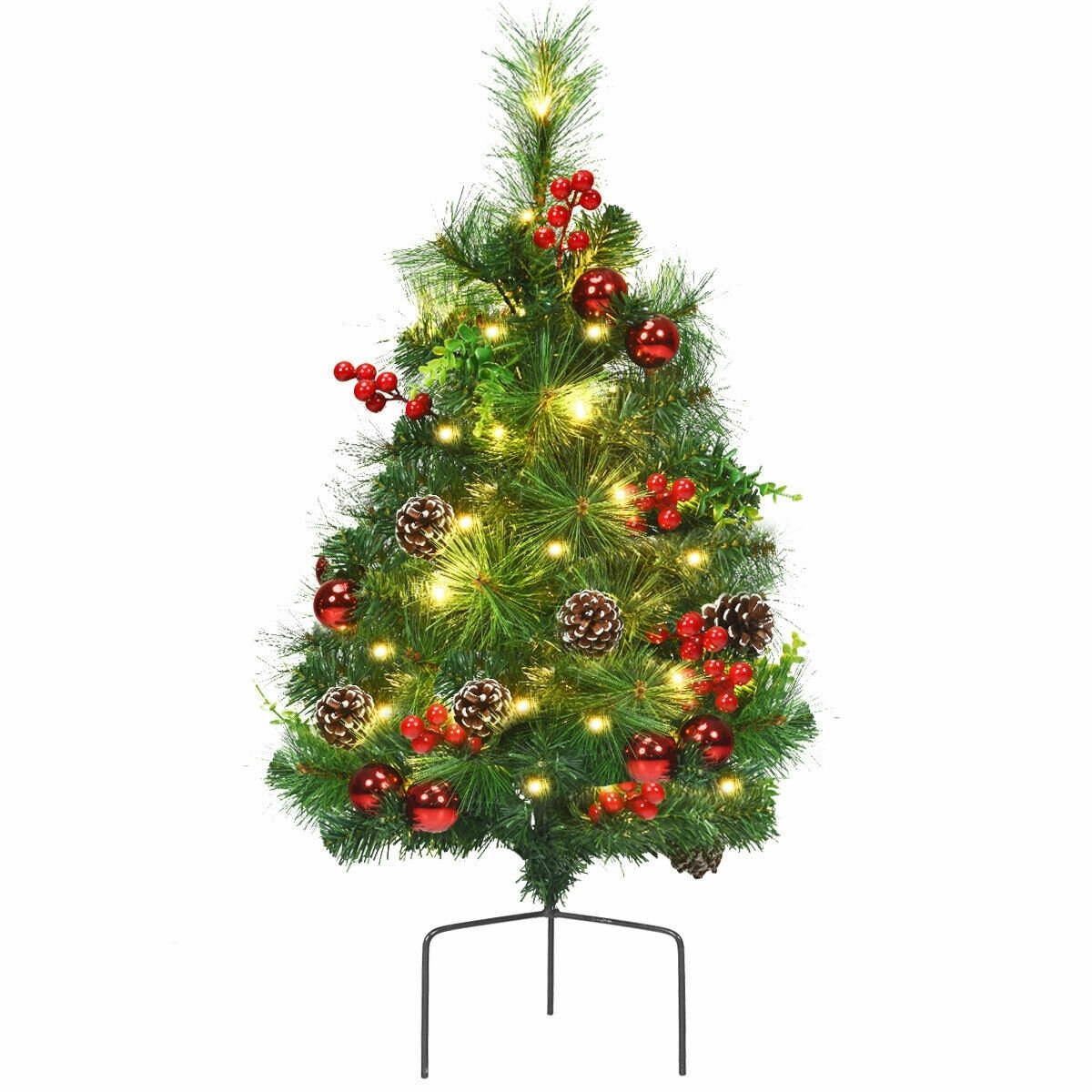 Set of 2 29 Inch Battery Powered Pre-lit Pathway Holiday Christmas Trees, Green Christmas Tree   at Gallery Canada