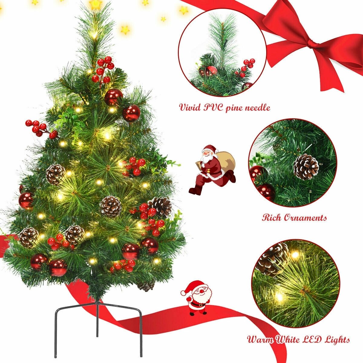 Set of 2 29 Inch Battery Powered Pre-lit Pathway Holiday Christmas Trees, Green Christmas Tree   at Gallery Canada