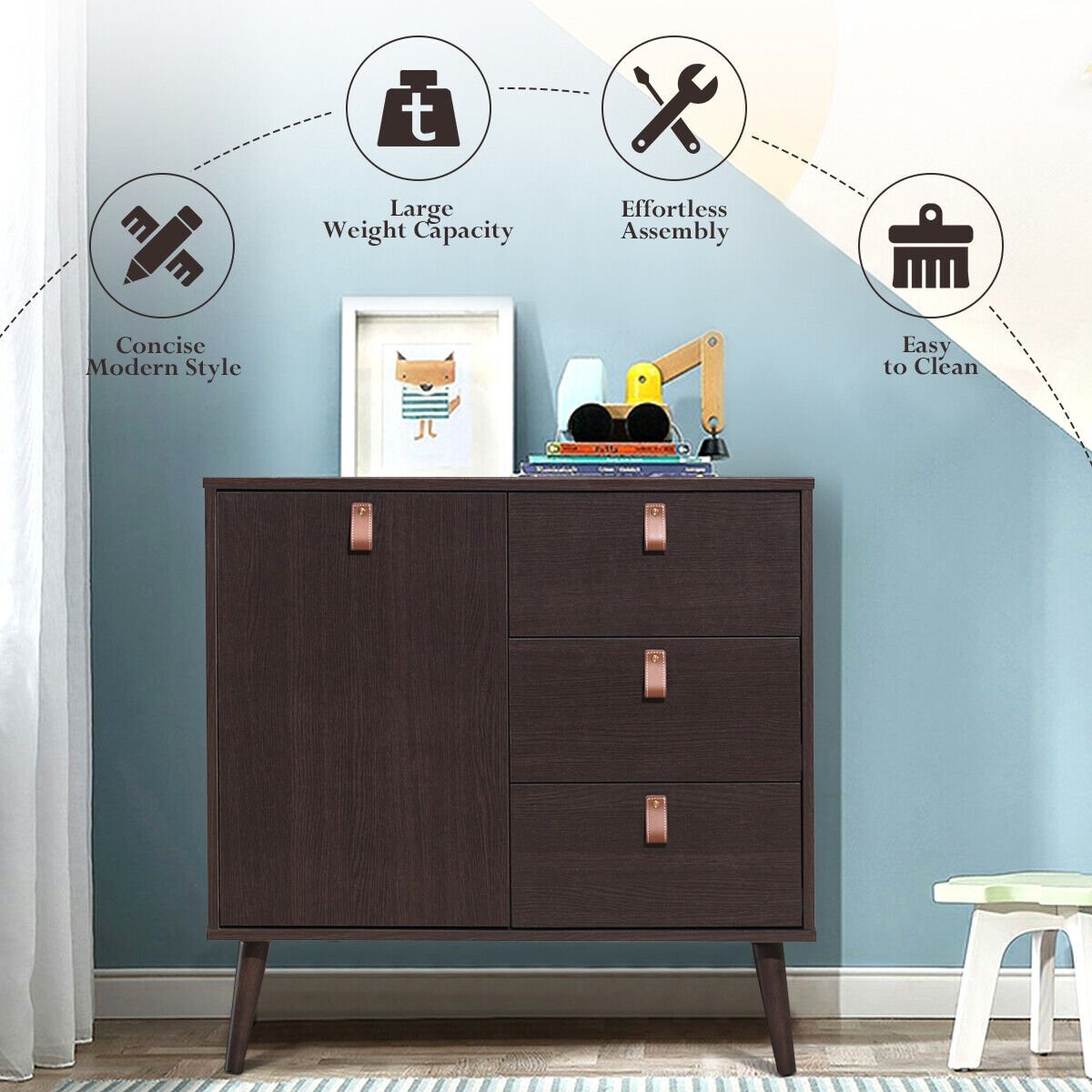 3-drawer Sideboard Storage Display Cabinet, Brown Dressers & Chests   at Gallery Canada