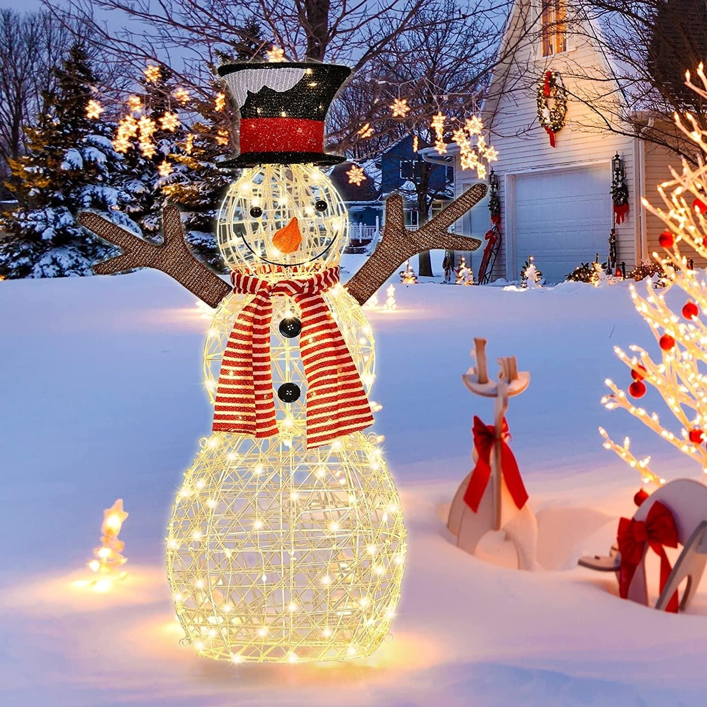 Indoor/Outdoor Christmas Lighted Snowman Decorations with Pre-Lit 80 Lights, Golden Christmas Decor & Accessories   at Gallery Canada