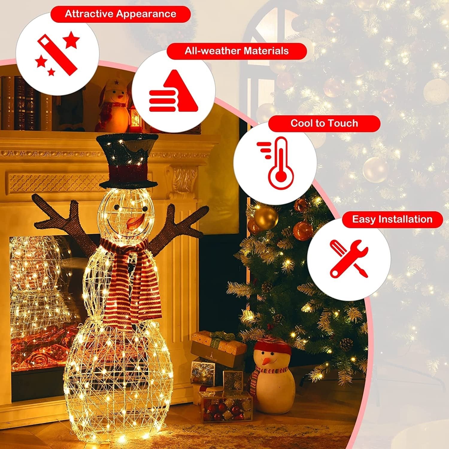 Indoor/Outdoor Christmas Lighted Snowman Decorations with Pre-Lit 80 Lights, Golden Christmas Decor & Accessories   at Gallery Canada