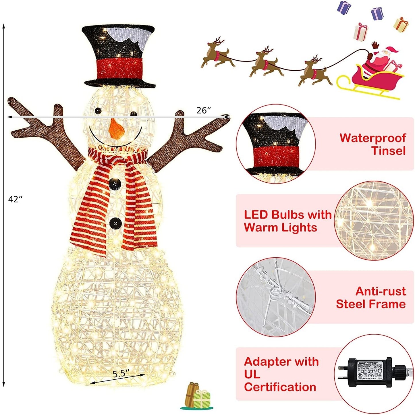 Indoor/Outdoor Christmas Lighted Snowman Decorations with Pre-Lit 80 Lights, Golden - Gallery Canada