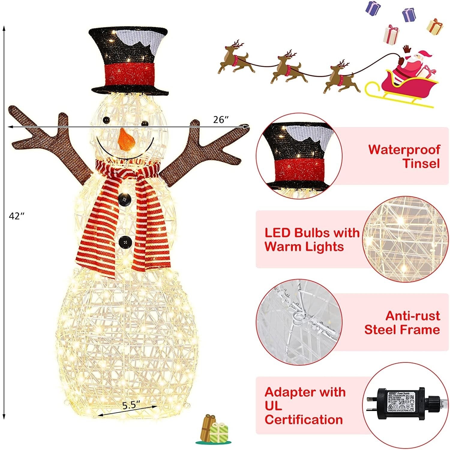 Indoor/Outdoor Christmas Lighted Snowman Decorations with Pre-Lit 80 Lights, Golden - Gallery Canada