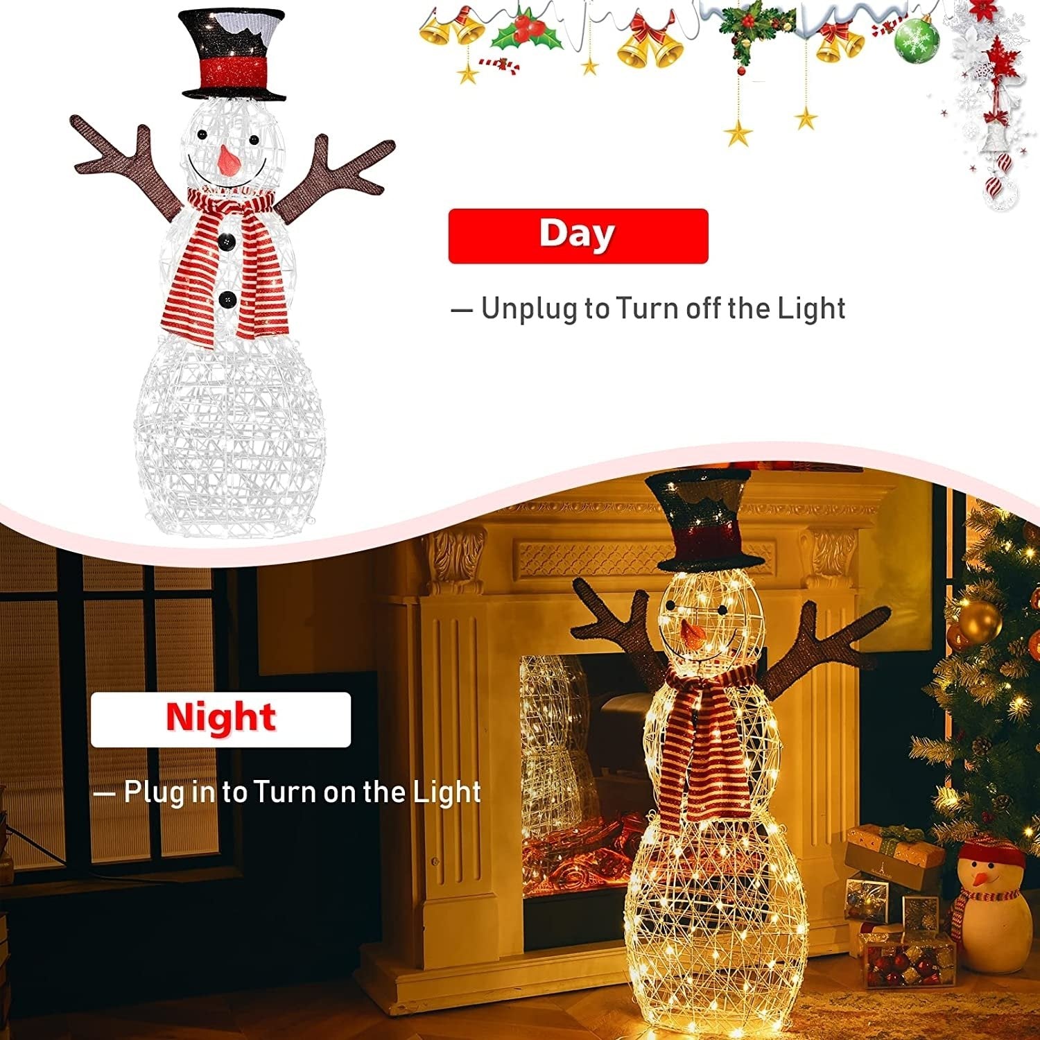 Indoor/Outdoor Christmas Lighted Snowman Decorations with Pre-Lit 80 Lights, Golden - Gallery Canada