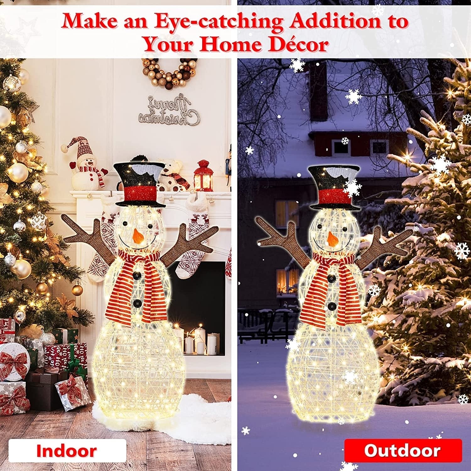 Indoor/Outdoor Christmas Lighted Snowman Decorations with Pre-Lit 80 Lights, Golden Christmas Decor & Accessories   at Gallery Canada