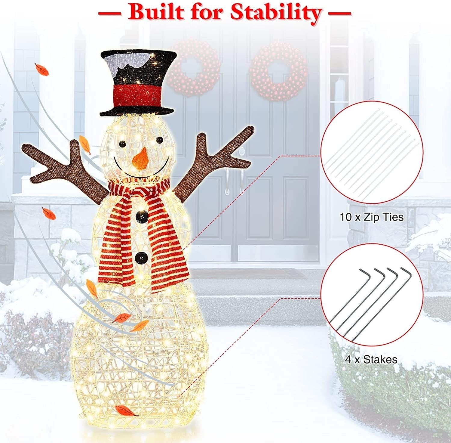 Indoor/Outdoor Christmas Lighted Snowman Decorations with Pre-Lit 80 Lights, Golden - Gallery Canada