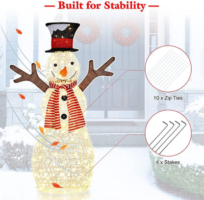 Indoor/Outdoor Christmas Lighted Snowman Decorations with Pre-Lit 80 Lights, Golden - Gallery Canada