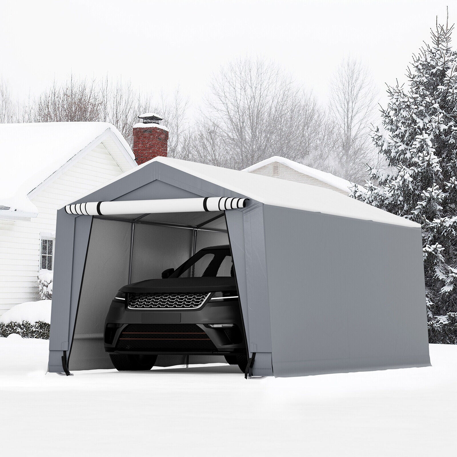 10 x 16/10 x 20 Feet Outdoor Heavy-Duty Carport with 2 Doors-10 x 16 ft, Gray Carports at Gallery Canada