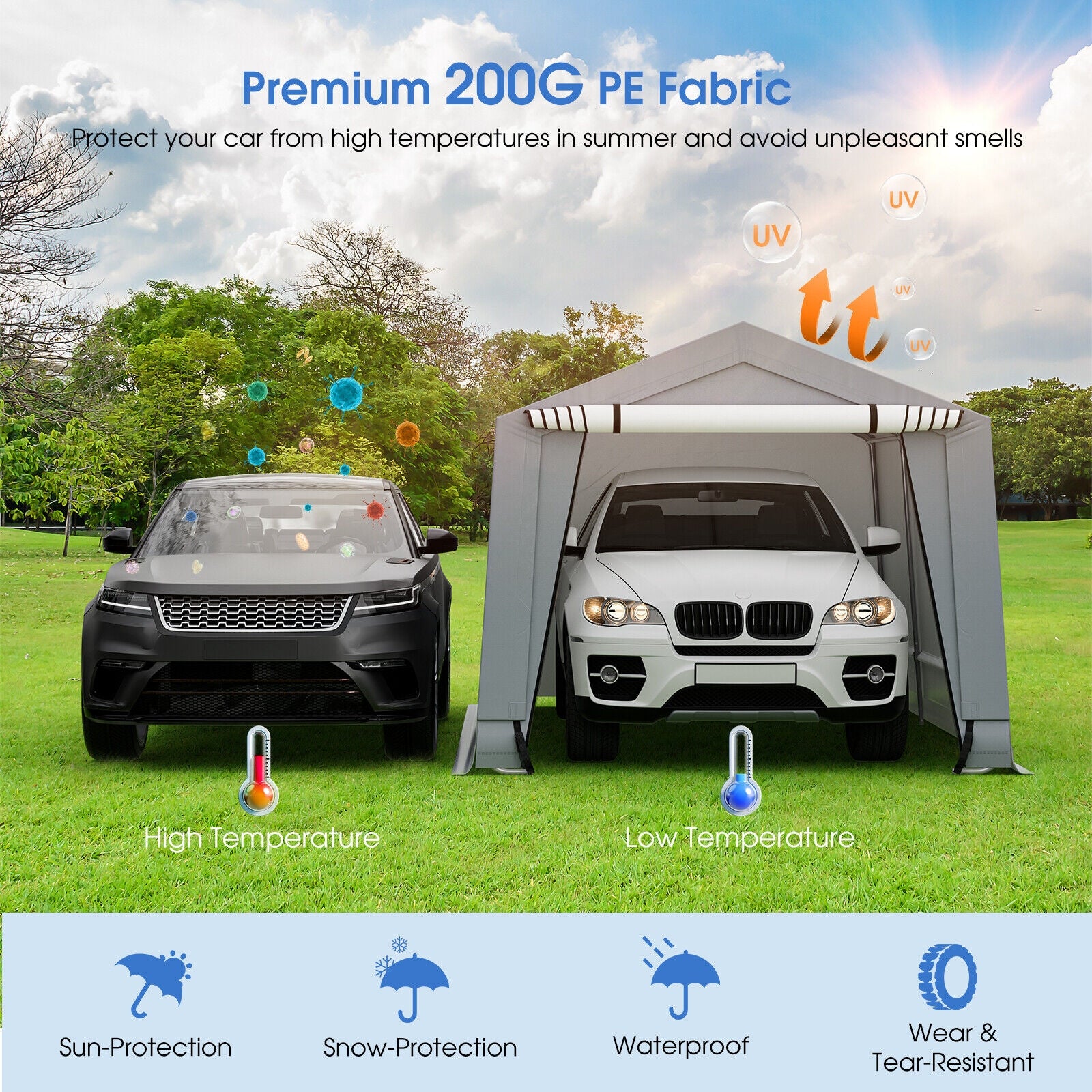 10 x 16/10 x 20 Feet Outdoor Heavy-Duty Carport with 2 Doors-10 x 16 ft, Gray Carports at Gallery Canada