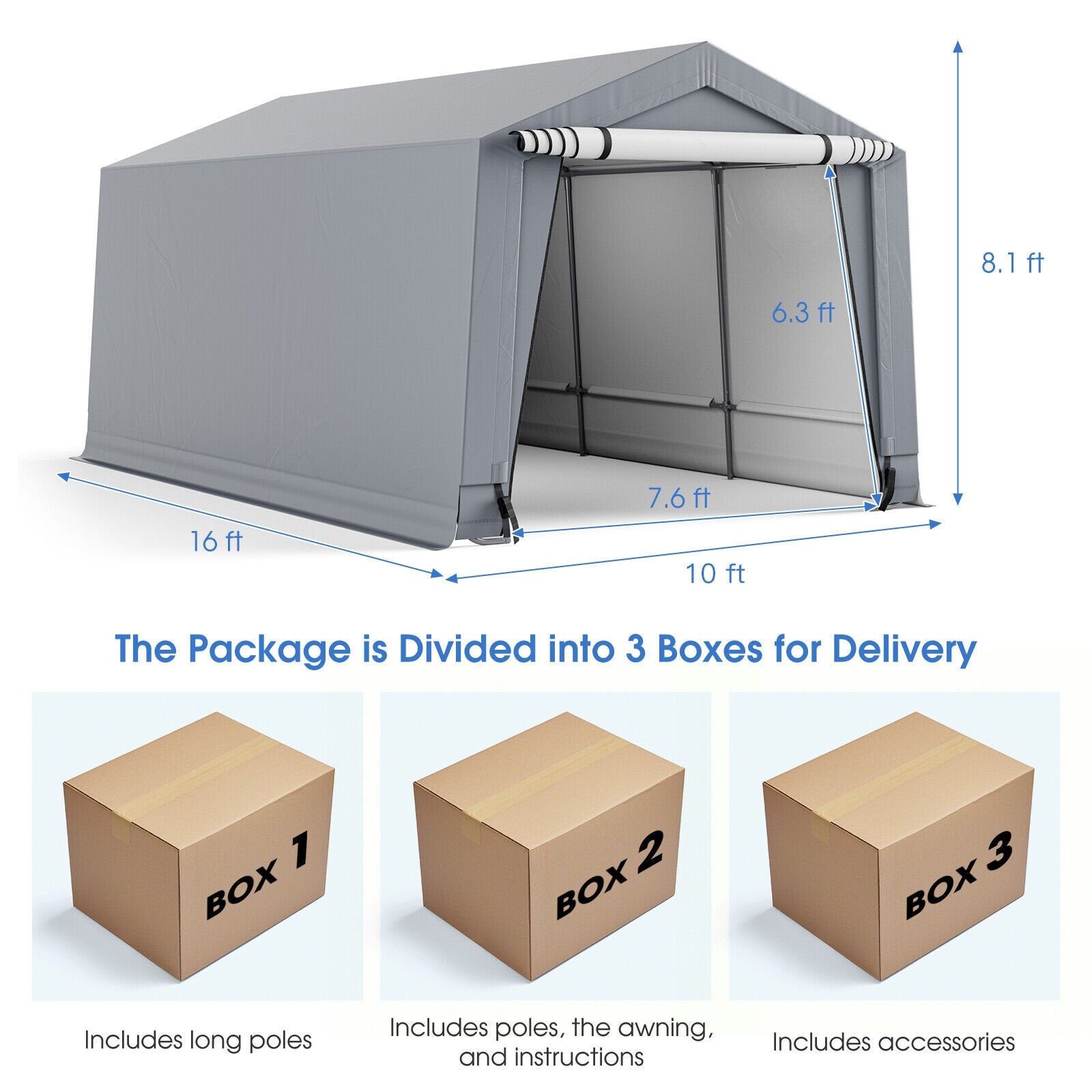 10 x 16/10 x 20 Feet Outdoor Heavy-Duty Carport with 2 Doors-10 x 16 ft, Gray Carports at Gallery Canada