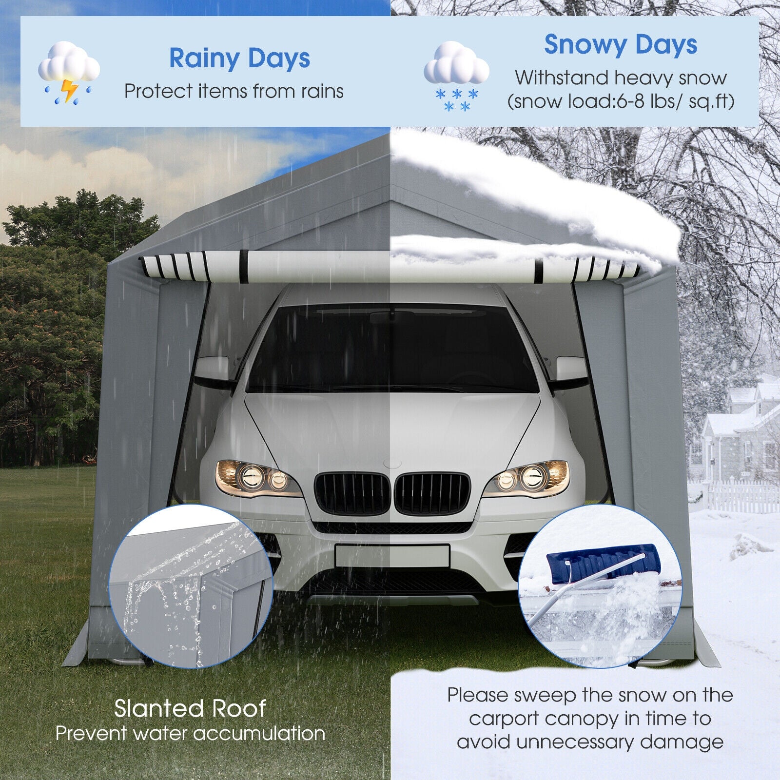 10 x 16/10 x 20 Feet Outdoor Heavy-Duty Carport with 2 Doors-10 x 16 ft, Gray Carports at Gallery Canada