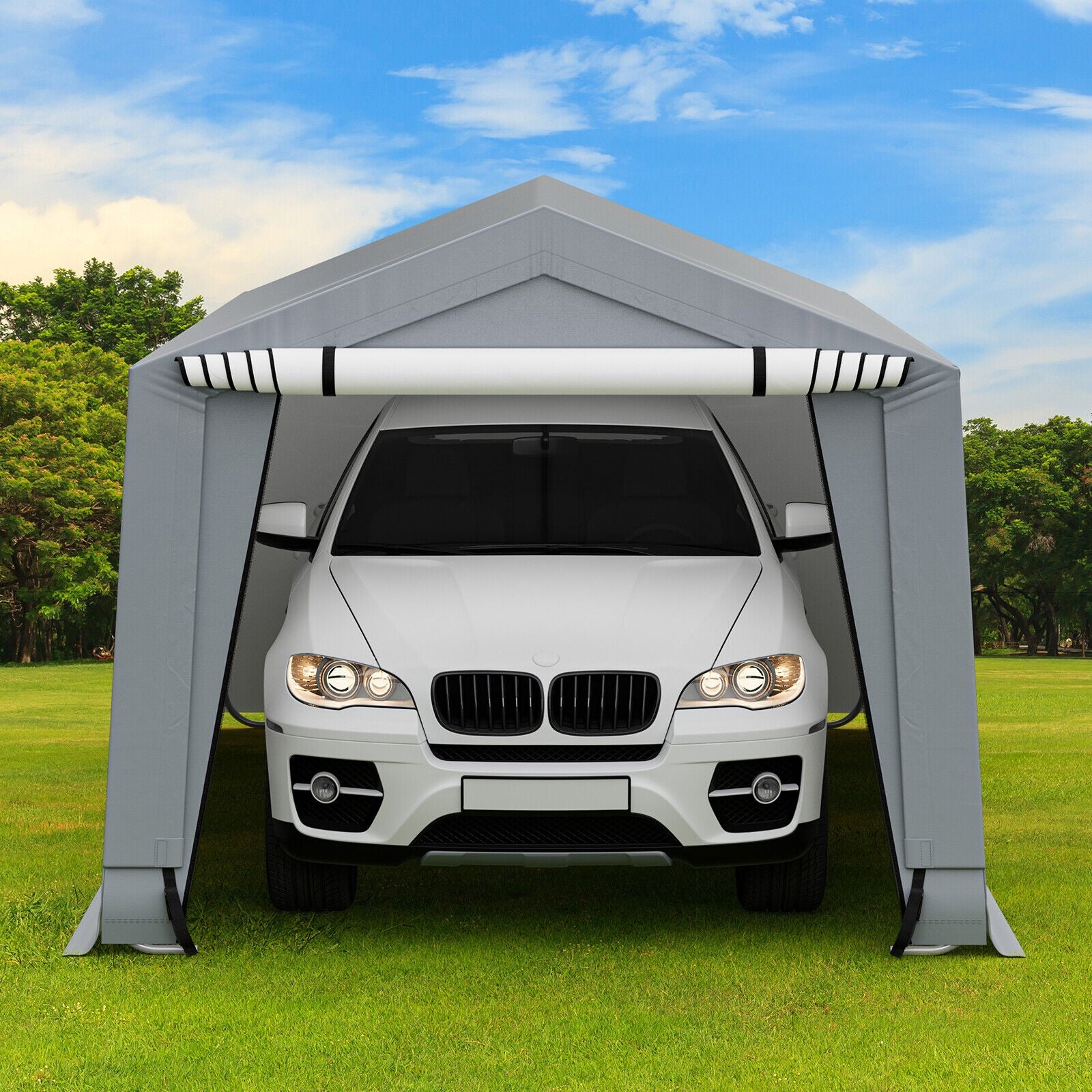 10 x 16/10 x 20 Feet Outdoor Heavy-Duty Carport with 2 Doors-10 x 16 ft, Gray Carports at Gallery Canada