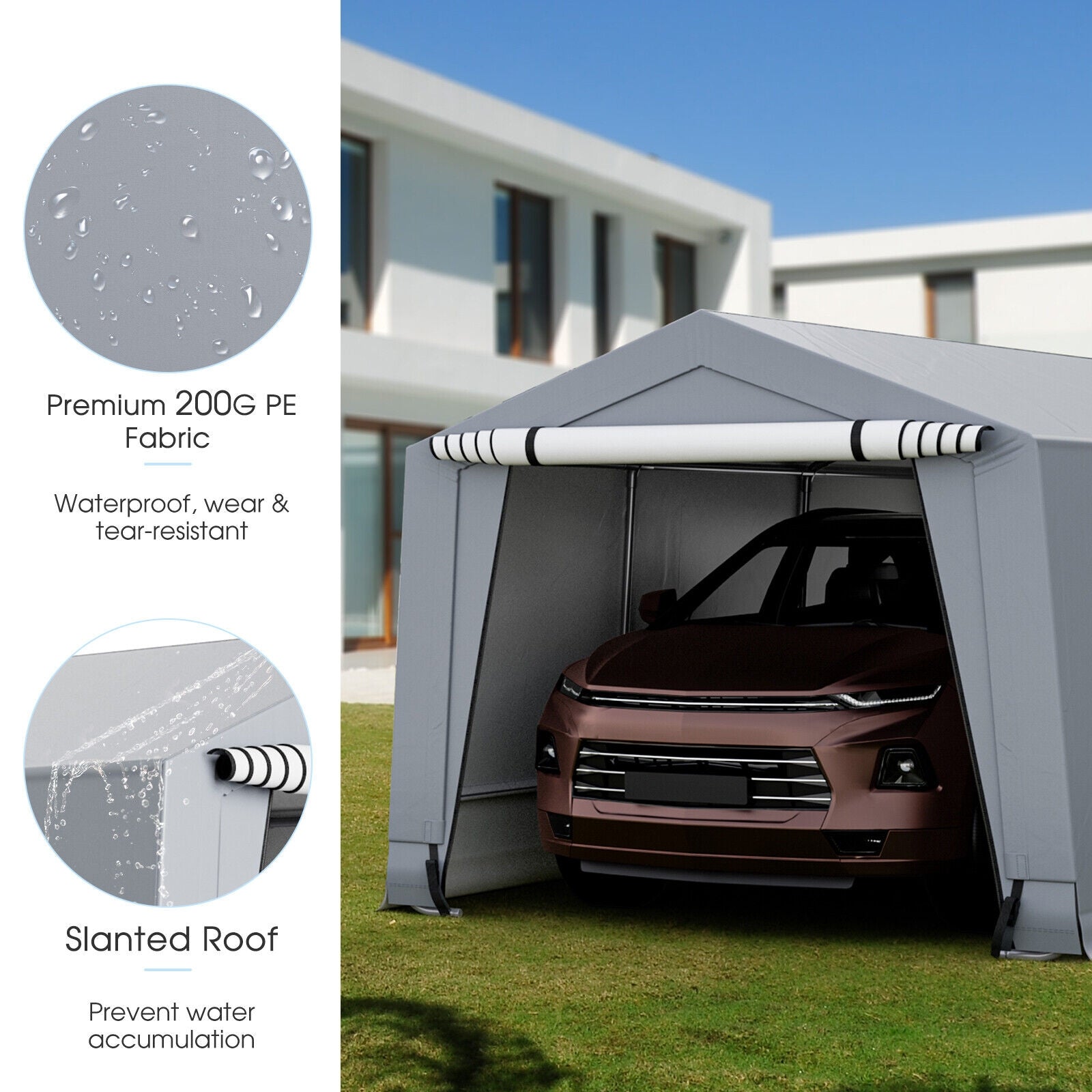 10 x 16/10 x 20 Feet Outdoor Heavy-Duty Carport with 2 Doors-10 x 20 ft, Gray Carports at Gallery Canada