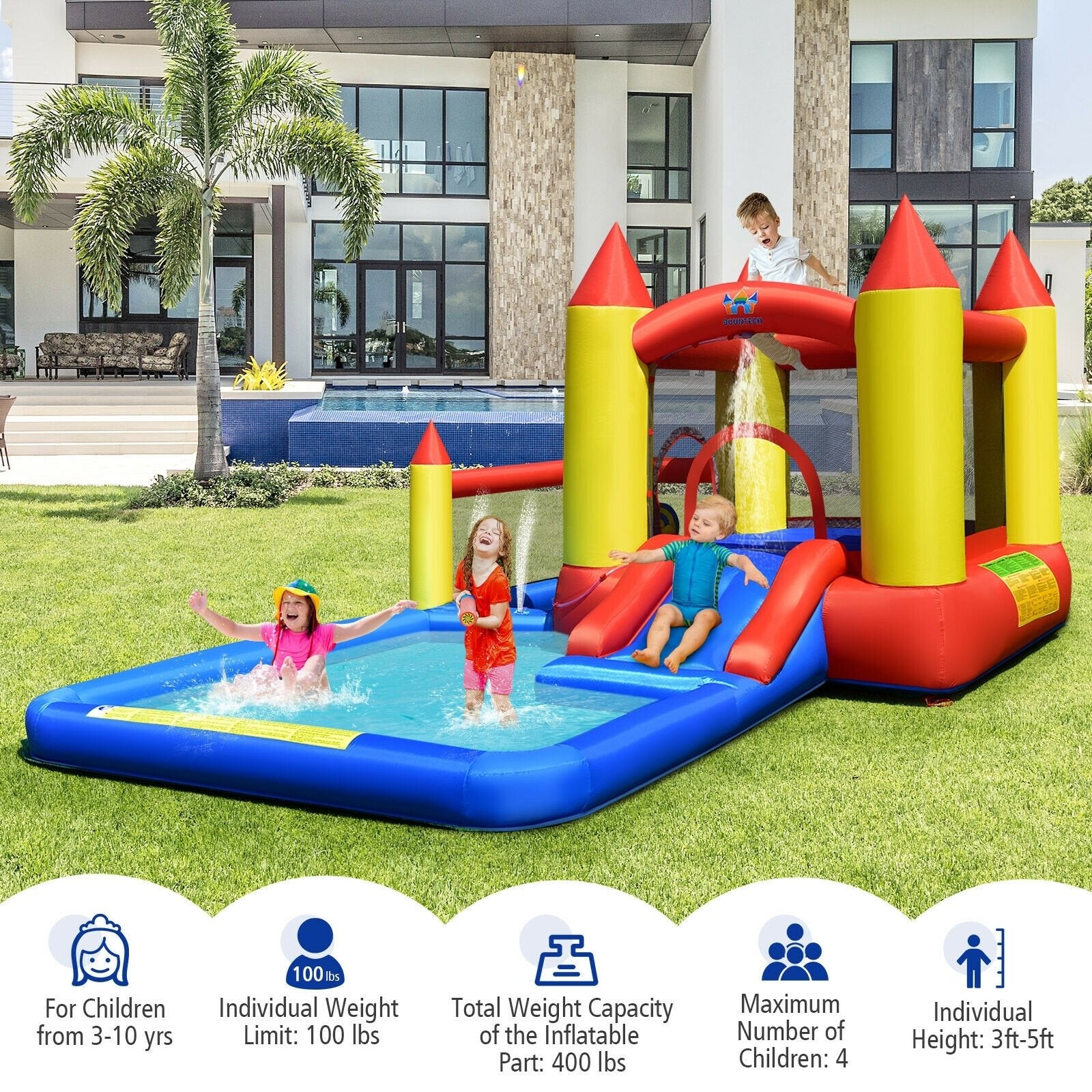 Inflatable Water Slide Castle Kids Bounce House with 480W Blower, Multicolor Bounce House   at Gallery Canada