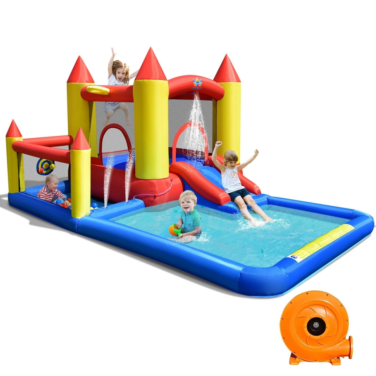 Inflatable Water Slide Castle Kids Bounce House with 480W Blower, Multicolor Bounce House   at Gallery Canada