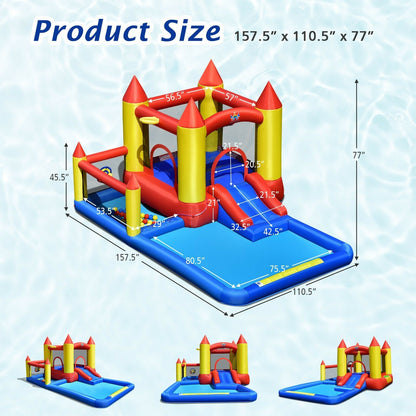 Inflatable Water Slide Castle Kids Bounce House with 480W Blower, Multicolor Bounce House   at Gallery Canada