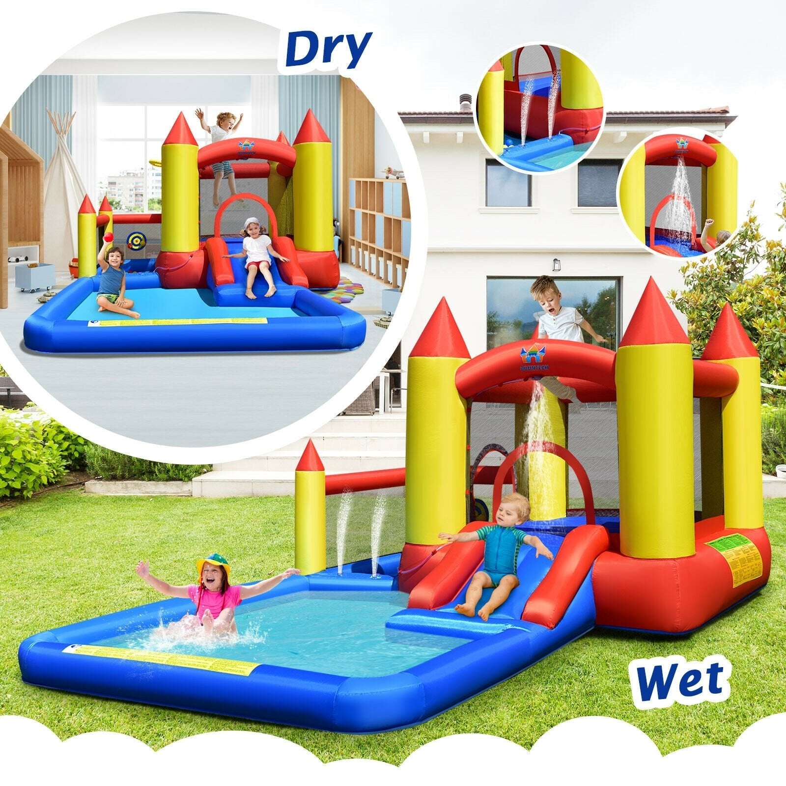 Inflatable Water Slide Castle Kids Bounce House with 480W Blower, Multicolor Bounce House   at Gallery Canada