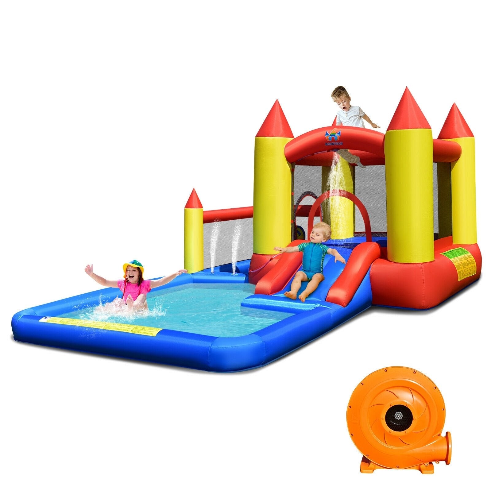 Inflatable Water Slide Castle Kids Bounce House with 480W Blower, Multicolor Bounce House   at Gallery Canada