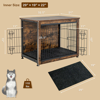 Wooden Dog Crate Furniture with Tray and Double Door, Brown - Gallery Canada