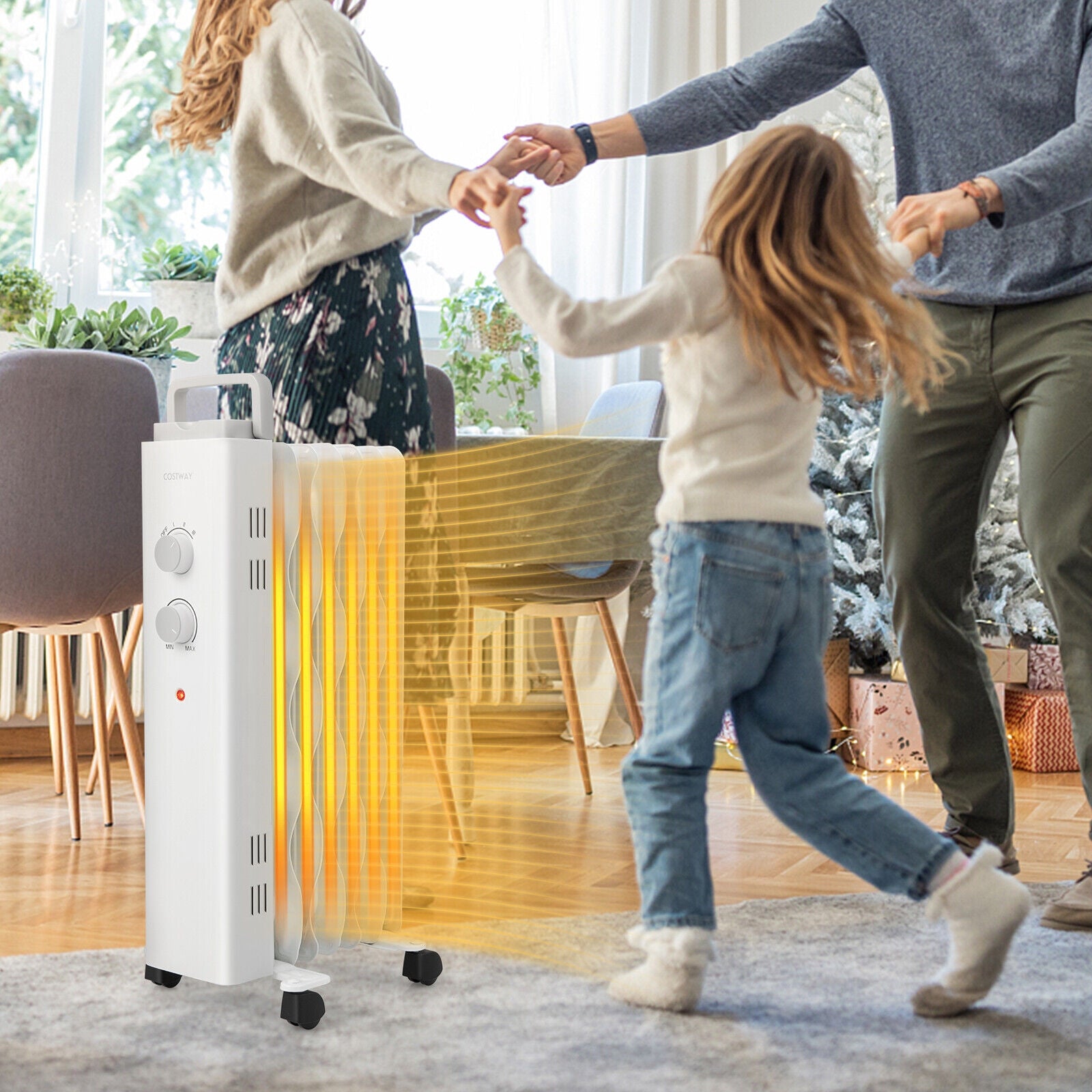 1500W Oil Filled Space Heater with Universal Wheels and 3-Level Heat, White Space Heaters   at Gallery Canada