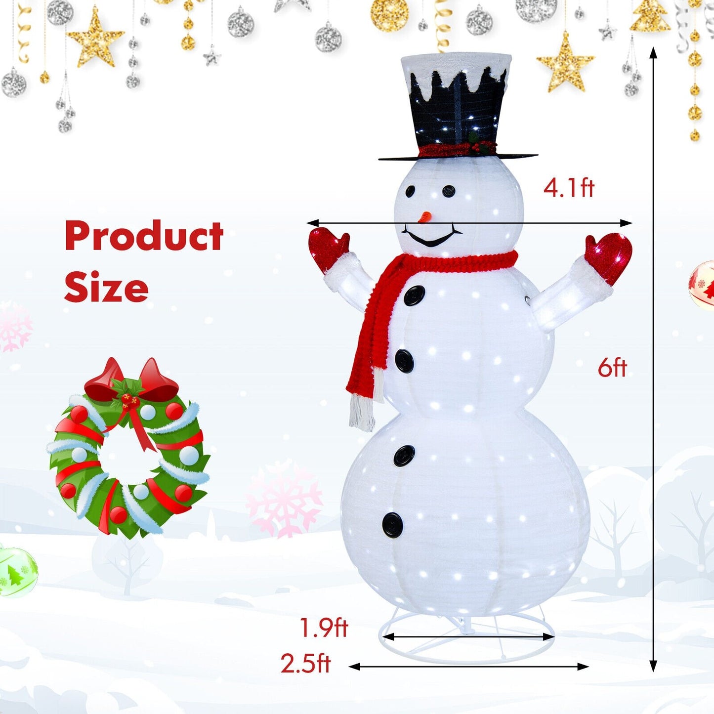 6 Feet Lighted Snowman with Top Hat and Red Scarf, White - Gallery Canada