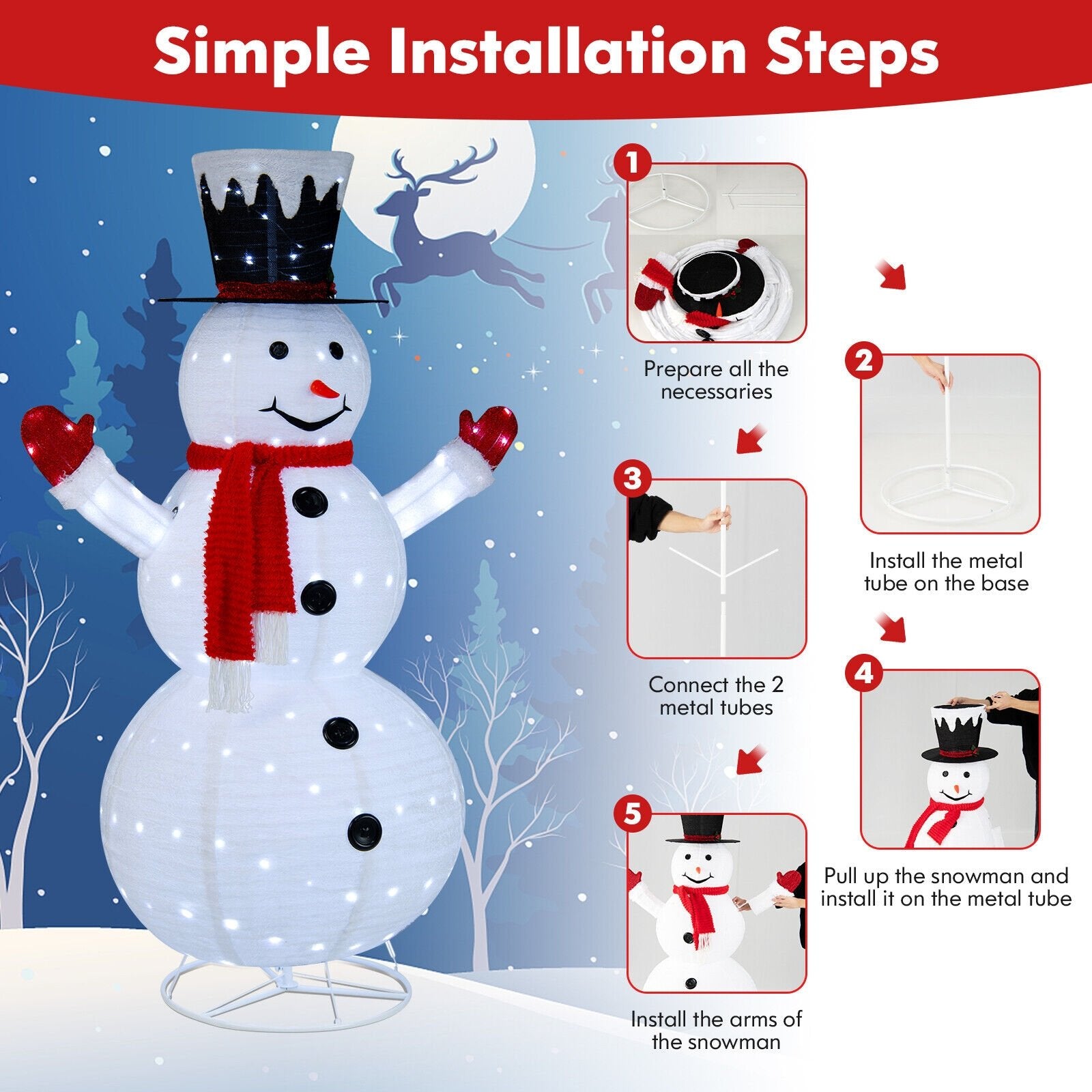 6 Feet Lighted Snowman with Top Hat and Red Scarf, White - Gallery Canada