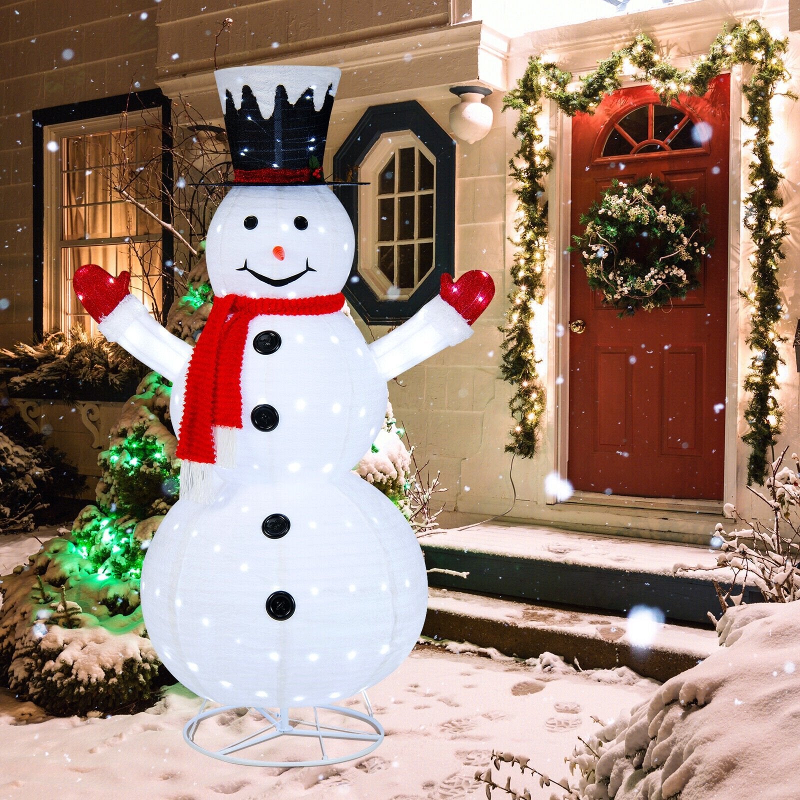 6 Feet Lighted Snowman with Top Hat and Red Scarf, White - Gallery Canada