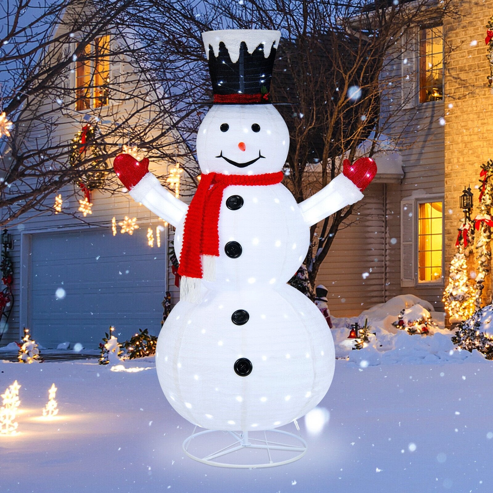 6 Feet Lighted Snowman with Top Hat and Red Scarf, White - Gallery Canada