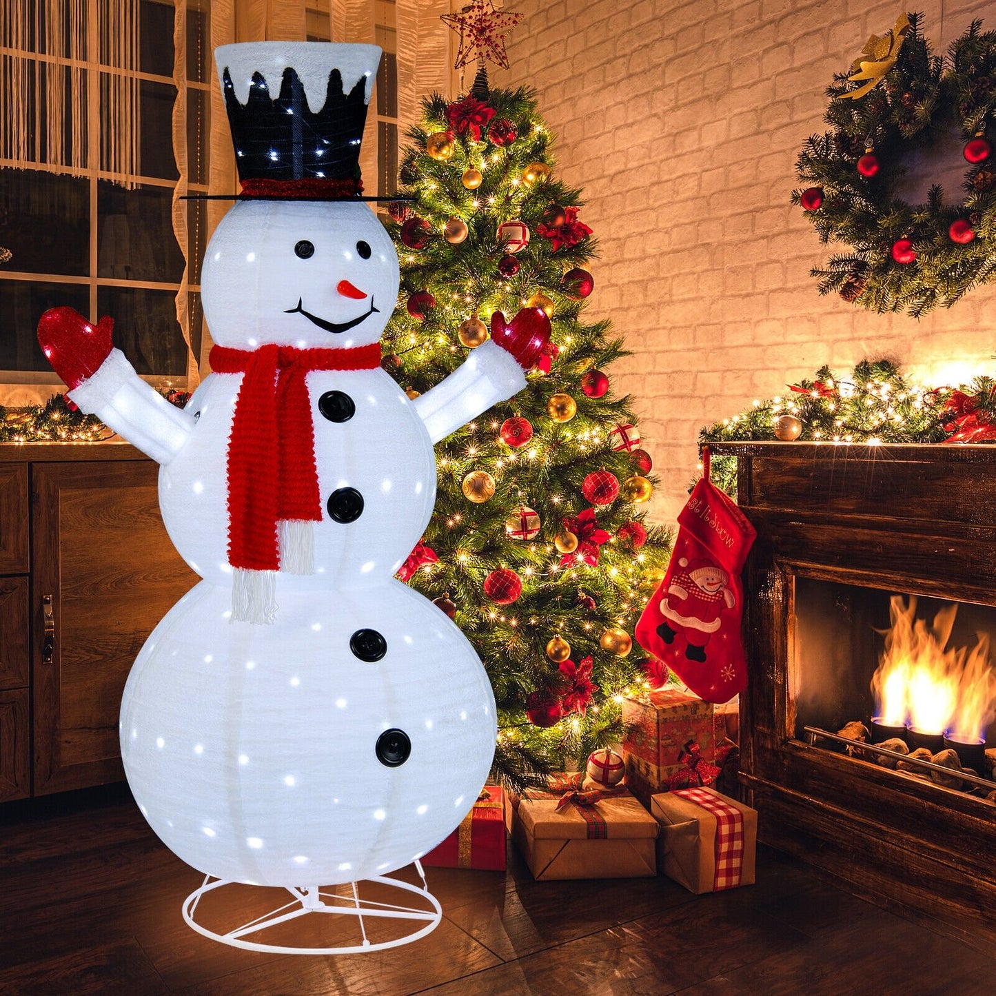 6 Feet Lighted Snowman with Top Hat and Red Scarf, White Christmas Decor & Accessories   at Gallery Canada