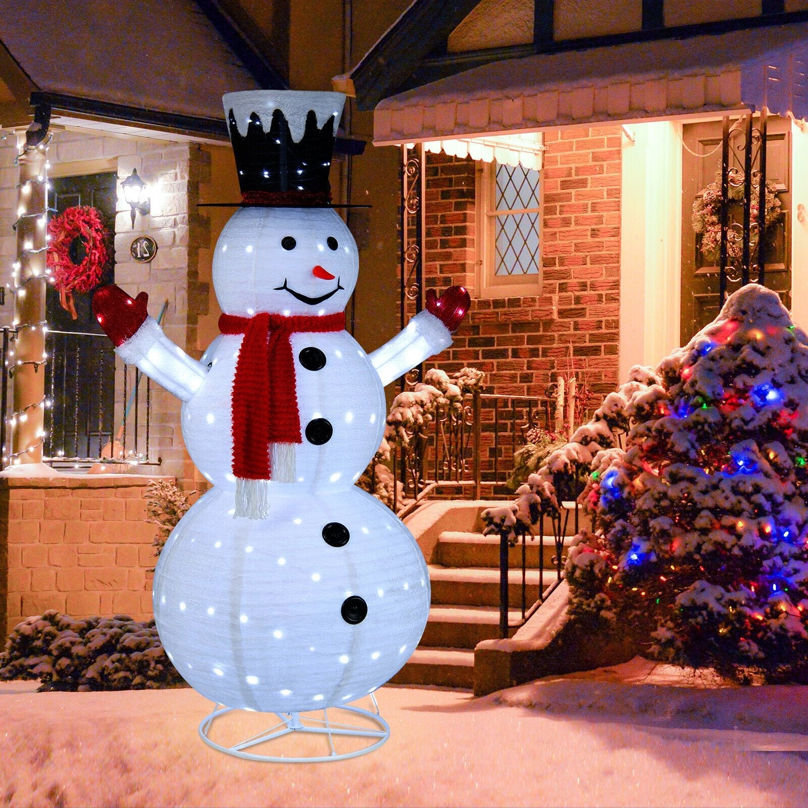 6 Feet Lighted Snowman with Top Hat and Red Scarf, White - Gallery Canada