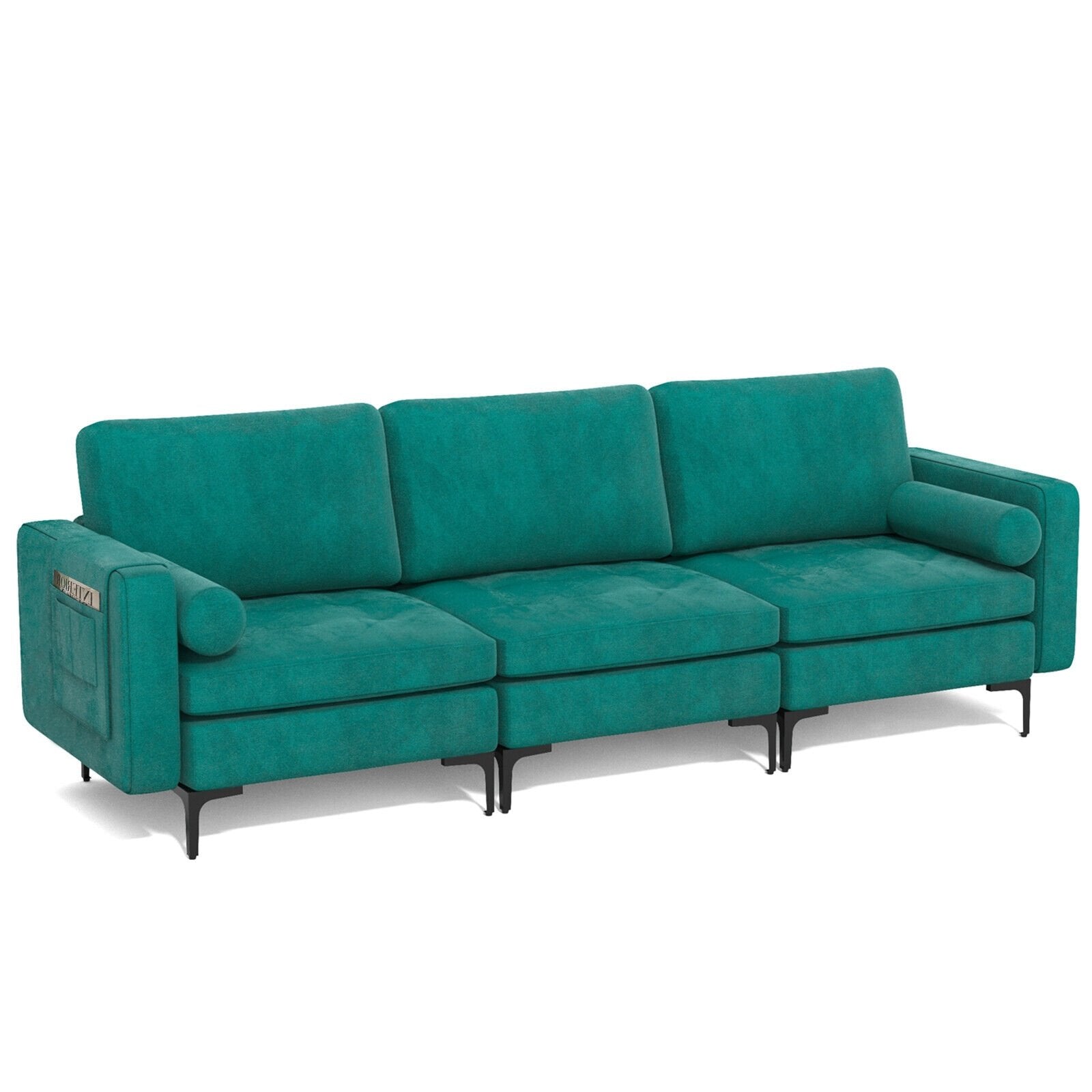 3-Seat Sofa Sectional with Side Storage Pocket and Metal Leg-3-Seat, Teal Sofas & Loveseats   at Gallery Canada