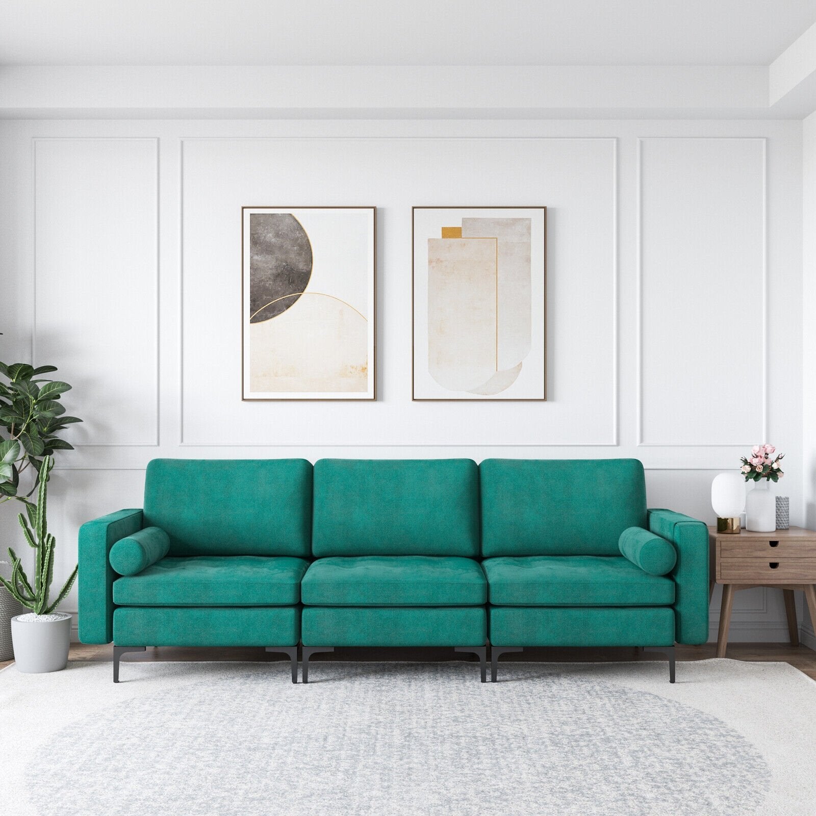 3-Seat Sofa Sectional with Side Storage Pocket and Metal Leg-3-Seat, Teal Sofas & Loveseats   at Gallery Canada