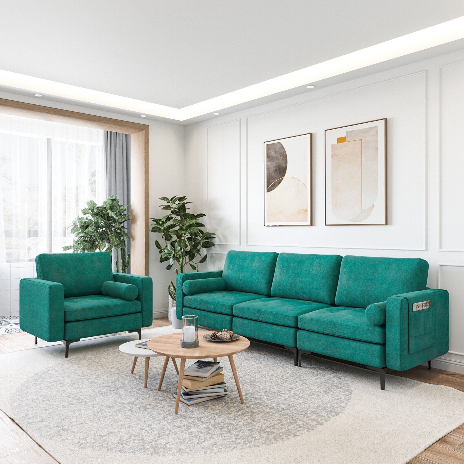 3-Seat Sofa Sectional with Side Storage Pocket and Metal Leg-3-Seat, Teal Sofas & Loveseats   at Gallery Canada