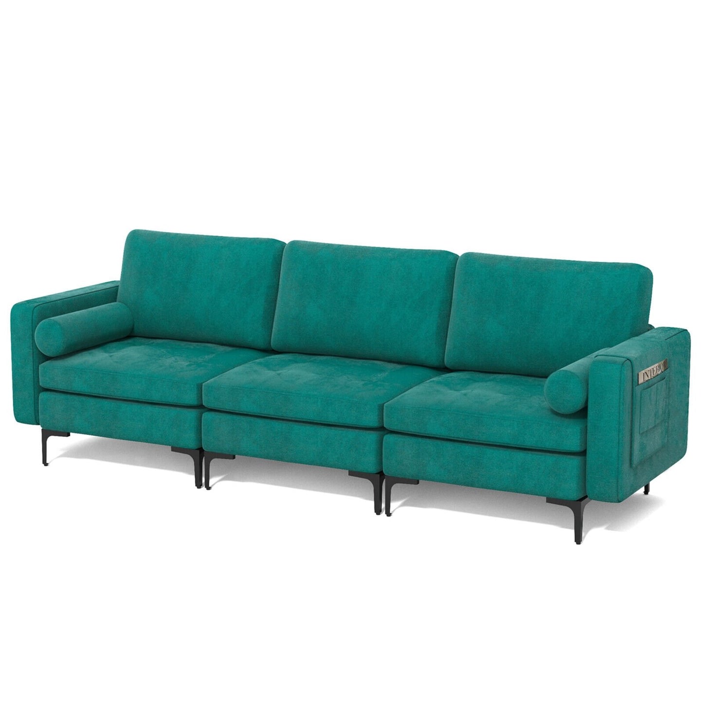 3-Seat Sofa Sectional with Side Storage Pocket and Metal Leg-3-Seat, Teal Sofas & Loveseats   at Gallery Canada