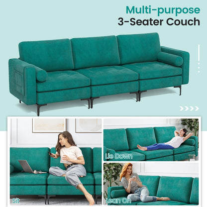 3-Seat Sofa Sectional with Side Storage Pocket and Metal Leg-3-Seat, Teal Sofas & Loveseats   at Gallery Canada