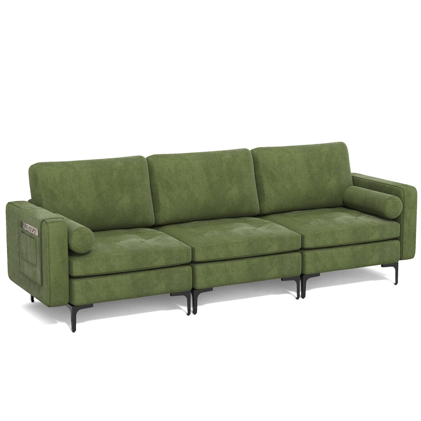 3-Seat Sofa Sectional with Side Storage Pocket and Metal Leg, Dark Green Sofas & Loveseats   at Gallery Canada