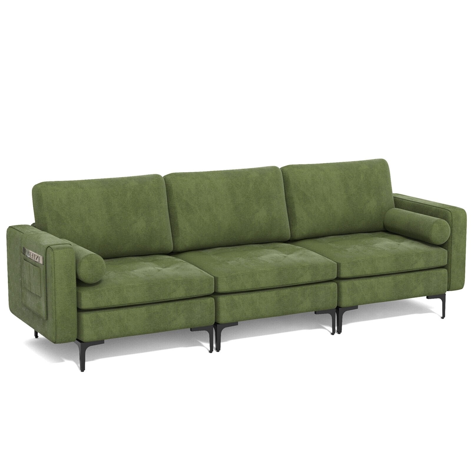 3-Seat Sofa Sectional with Side Storage Pocket and Metal Leg, Dark Green Sofas & Loveseats   at Gallery Canada