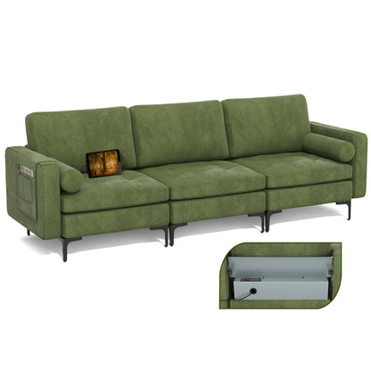 3-Seat Sofa Sectional with Side Storage Pocket and Metal Leg, Dark Green Sofas & Loveseats   at Gallery Canada