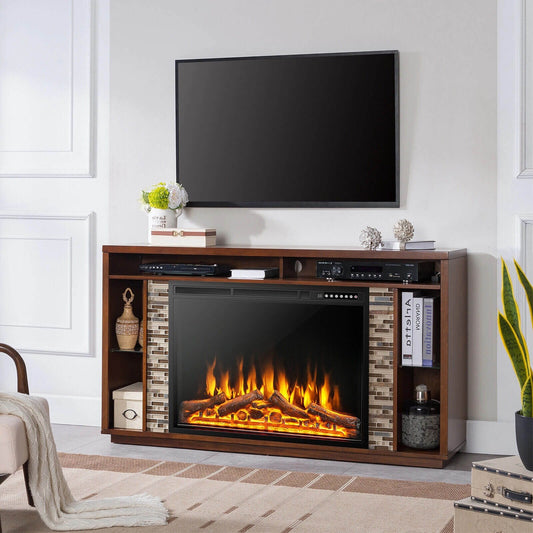 34/37 Inch Electric Fireplace Recessed with Adjustable Flames, Black - Gallery Canada