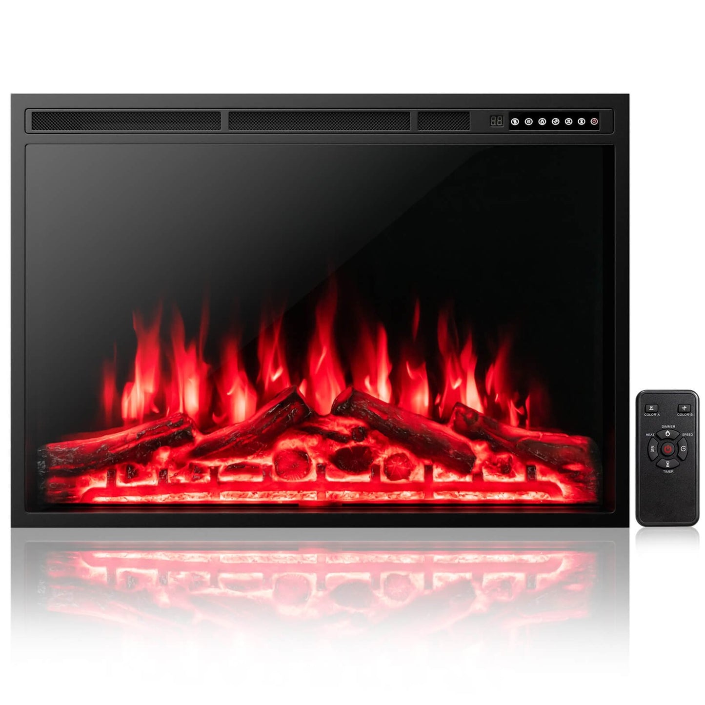 34/37 Inch Electric Fireplace Recessed with Adjustable Flames, Black Fireplaces   at Gallery Canada