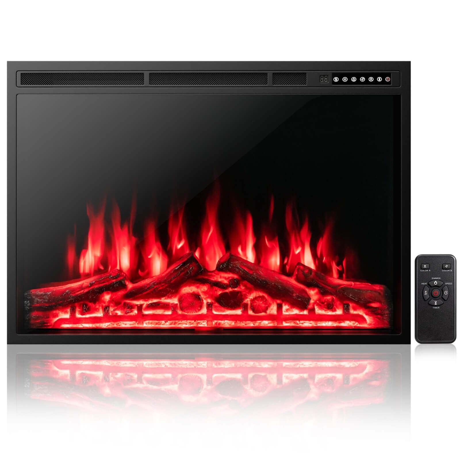 34/37 Inch Electric Fireplace Recessed with Adjustable Flames, Black - Gallery Canada