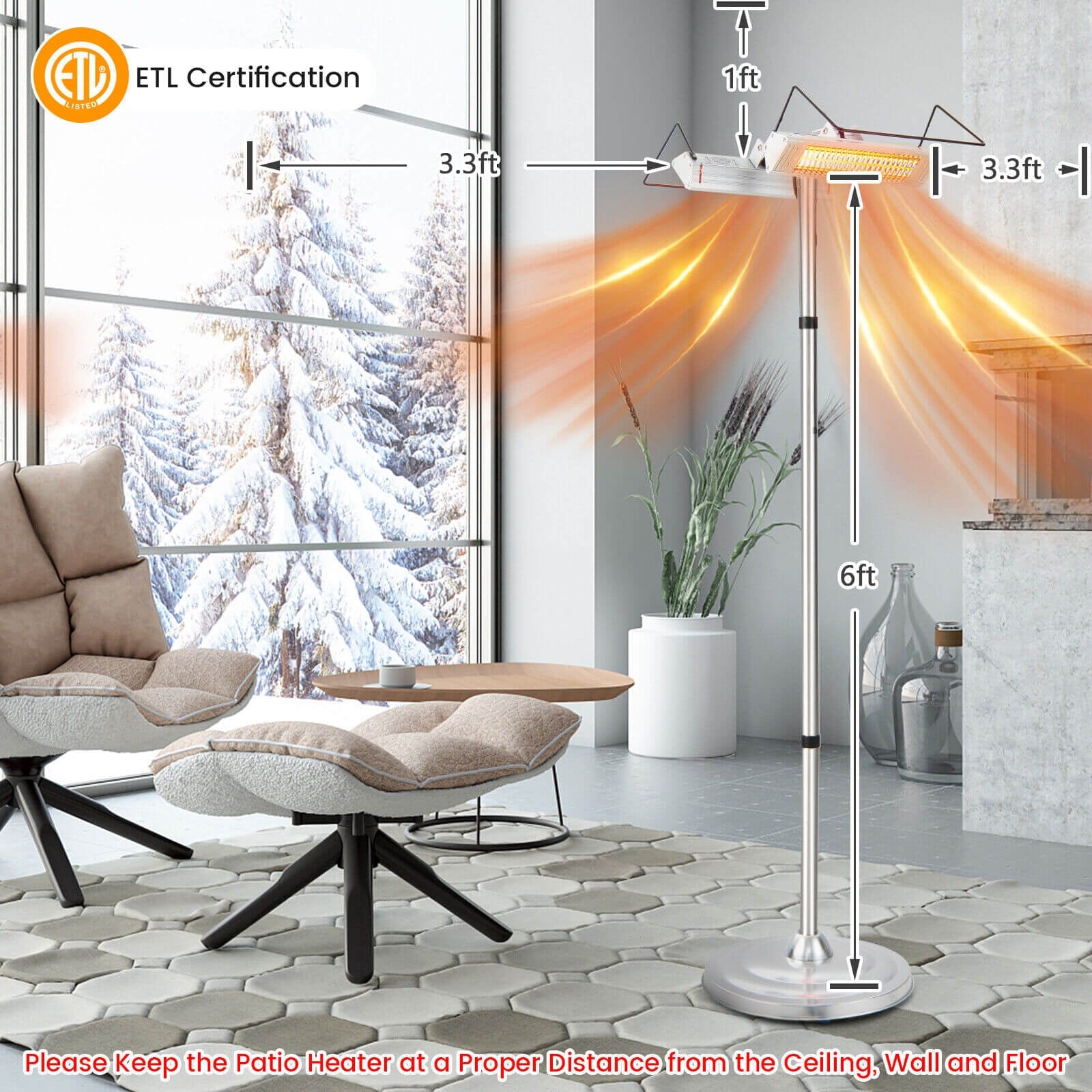 1500W Standing Electric Heater with Double-sided Heating, Silver Space Heaters at Gallery Canada
