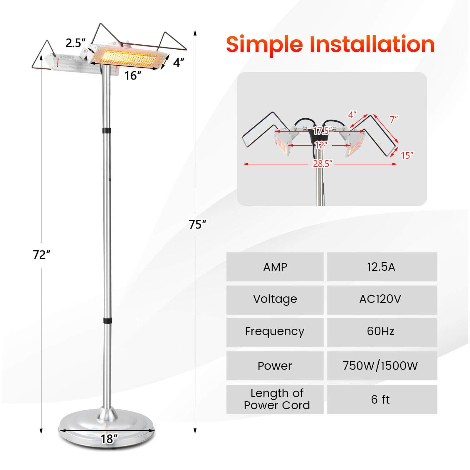 1500W Standing Electric Heater with Double-sided Heating, Silver Space Heaters at Gallery Canada