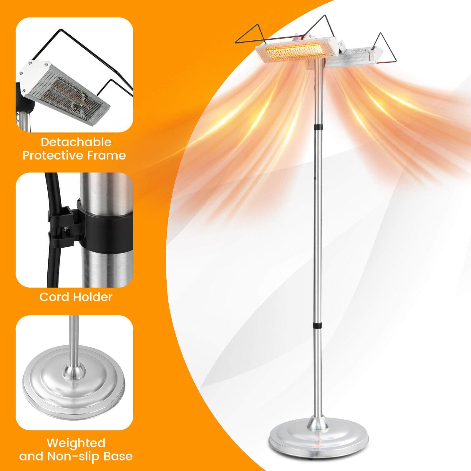 1500W Standing Electric Heater with Double-sided Heating, Silver Space Heaters at Gallery Canada
