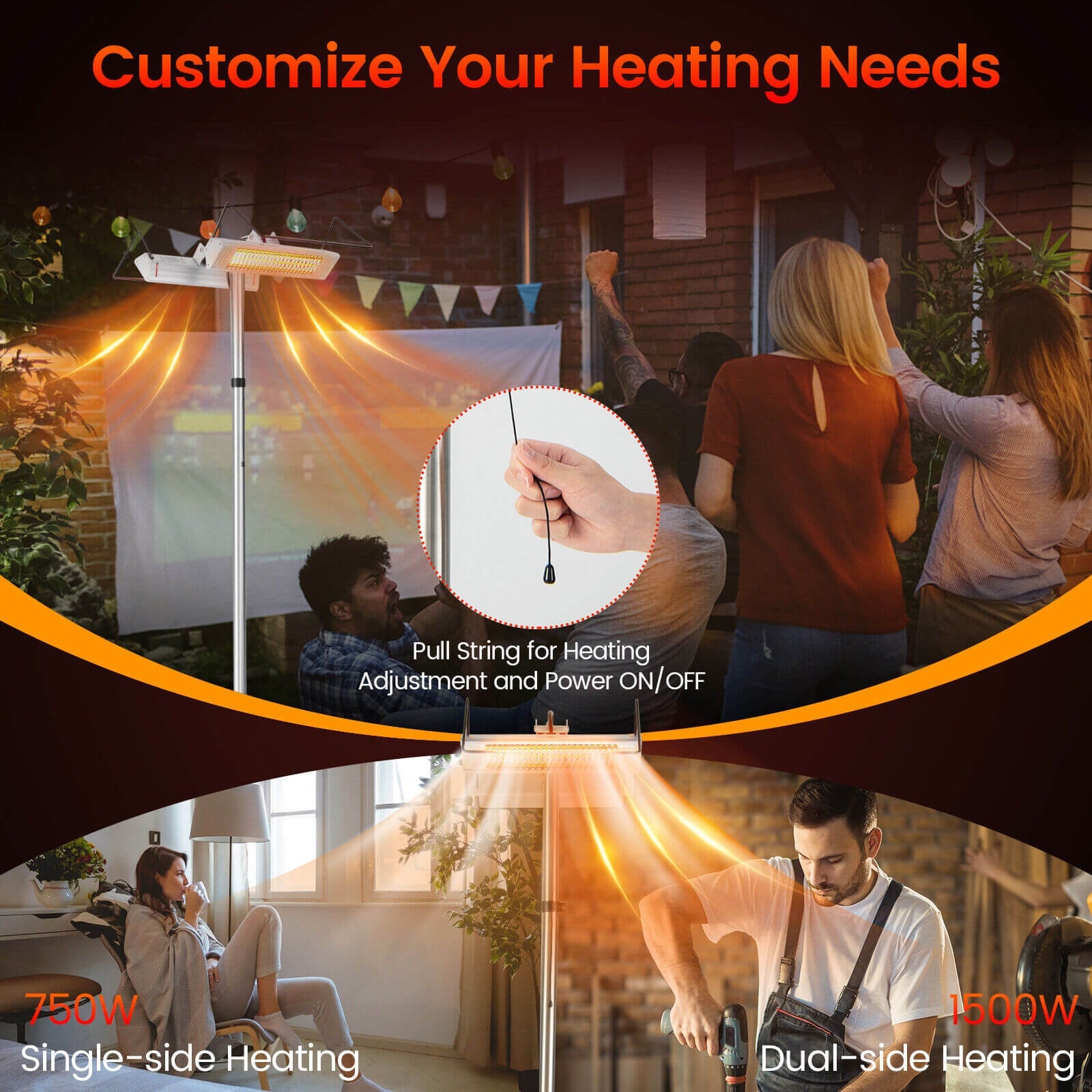 1500W Standing Electric Heater with Double-sided Heating, Silver Space Heaters at Gallery Canada